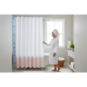 Fieldcrest Pink Border on White Cloth Shower Curtain 72" NWOT.